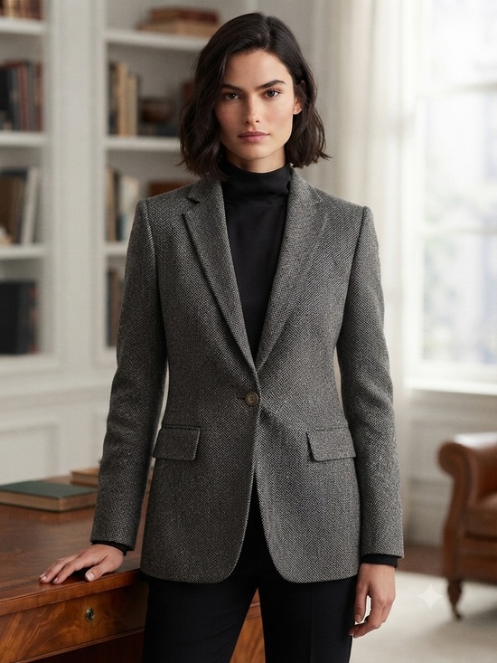Ralph Lauren Jackets & Blazers - VINTAGE Ralph Lauren Gray Herringbone Single-Button Tailored Wool Blazer